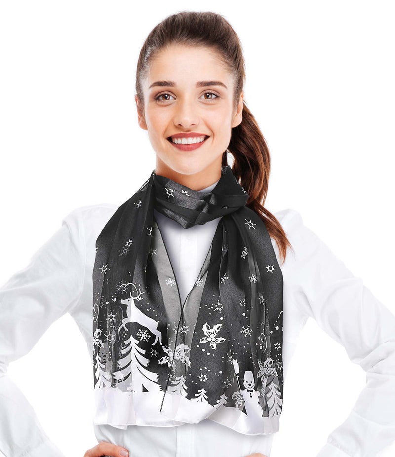 CBC Crown Christmas Theme Scarf, Christmas Scarf - Christmas Winter Day 13"x 60" Made In Korea (WINTER DAY-BLACK) - Image 1